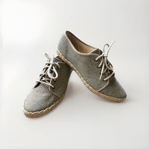 Danexx Getaway Tan Burlap Canvas Espadrille Lace-up Sneakers Sz 10 Coastal Vibe